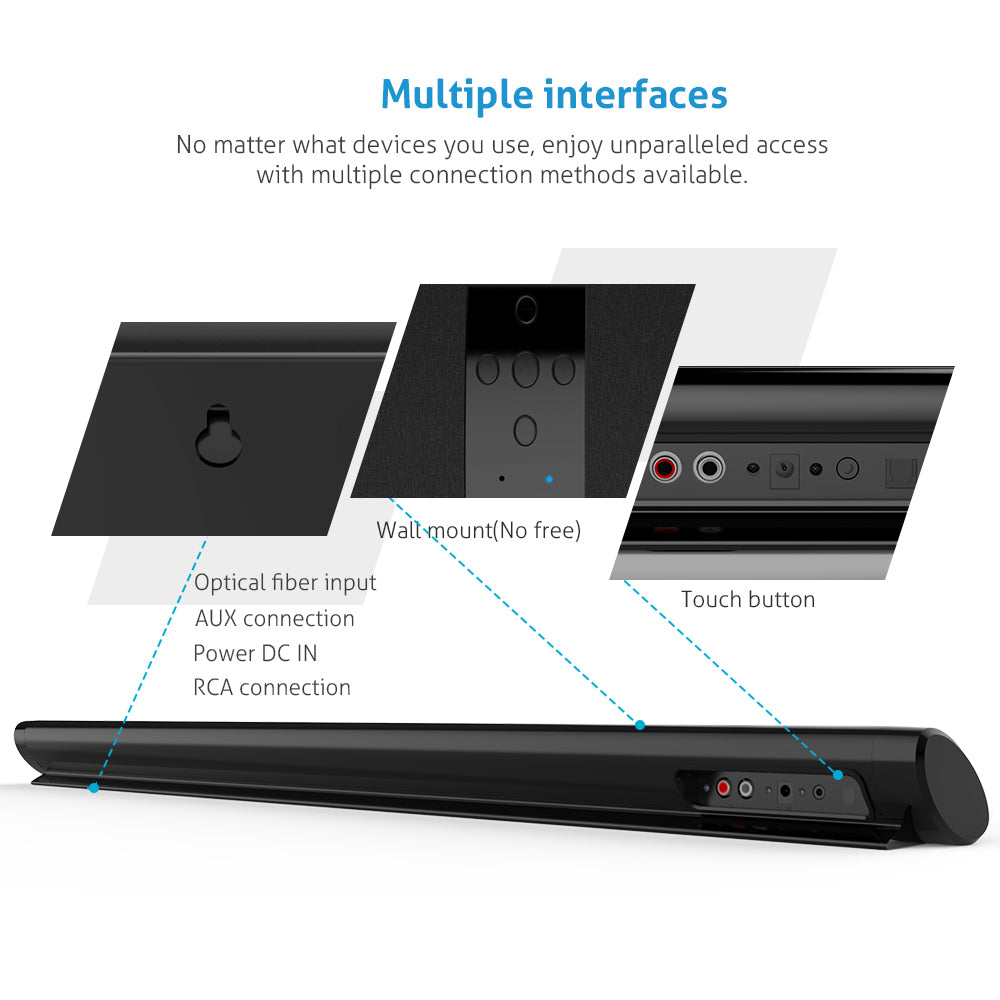 KY-3000B 30W 4-Speaker TV Soundbar with DSP 3D Surround Sound, Bluetooth 5.0, ARC/OPT/AUX Inputs, 3 EQ Modes