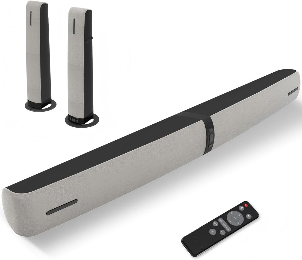Assistrust 90W 2‑in‑1 Detachable Sound Bar – Bluetooth 5.0/ARC/Opt/AUX, Auto Volume Boost, 3 Customizable EQ Modes for TV/PC/Gaming/Projectors – Affordable Premium Sound