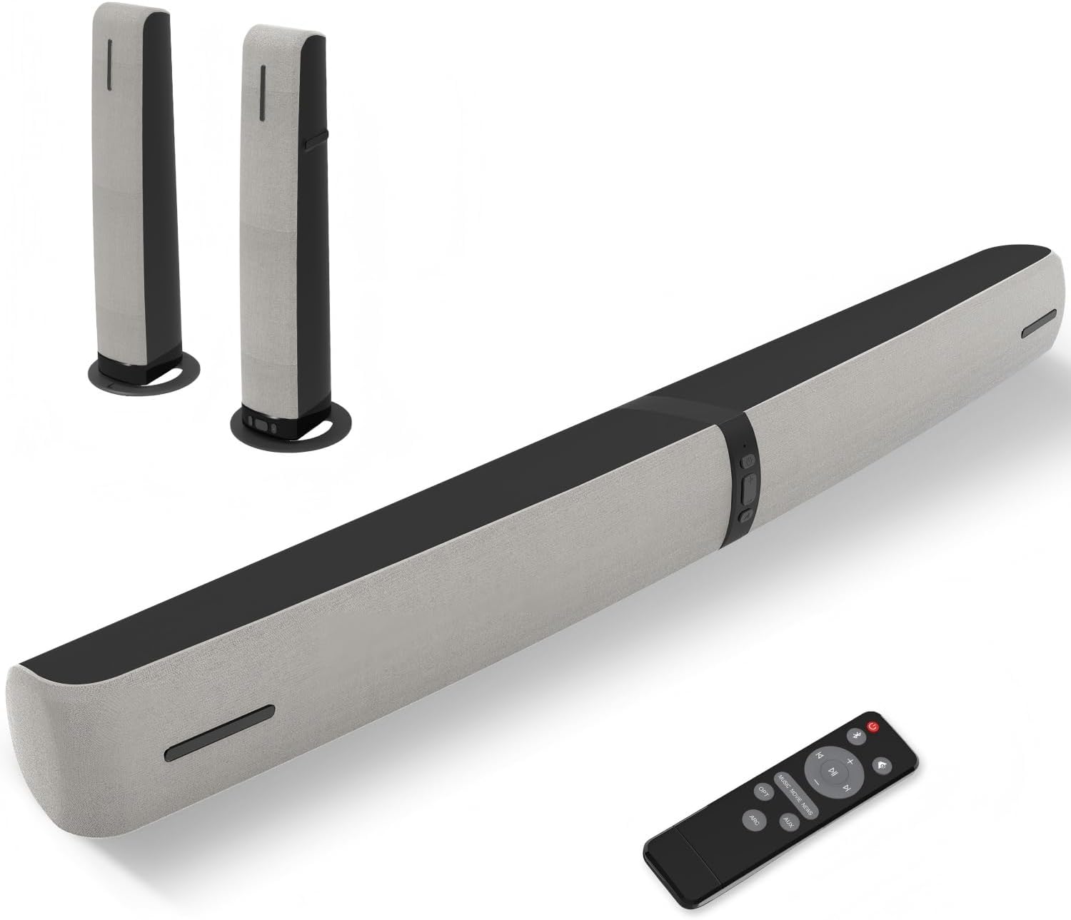 Assistrust 90W 2‑in‑1 Detachable Sound Bar – Bluetooth 5.0/ARC/Opt/AUX, Auto Volume Boost, 3 Customizable EQ Modes for TV/PC/Gaming/Projectors – Affordable Premium Sound