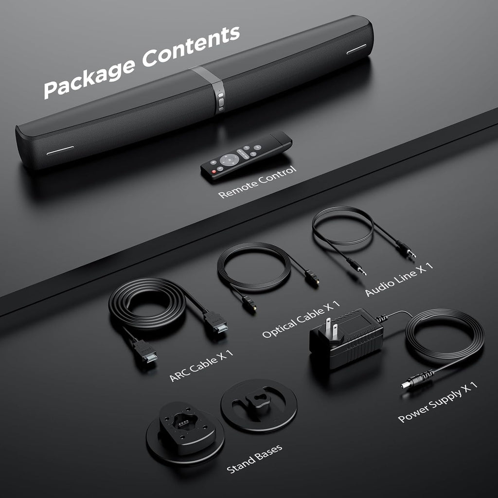 Assistrust 90W 2‑in‑1 Detachable Sound Bar – Bluetooth 5.0/ARC/Opt/AUX, Auto Volume Boost, 3 Customizable EQ Modes for TV/PC/Gaming/Projectors – Affordable Premium Sound
