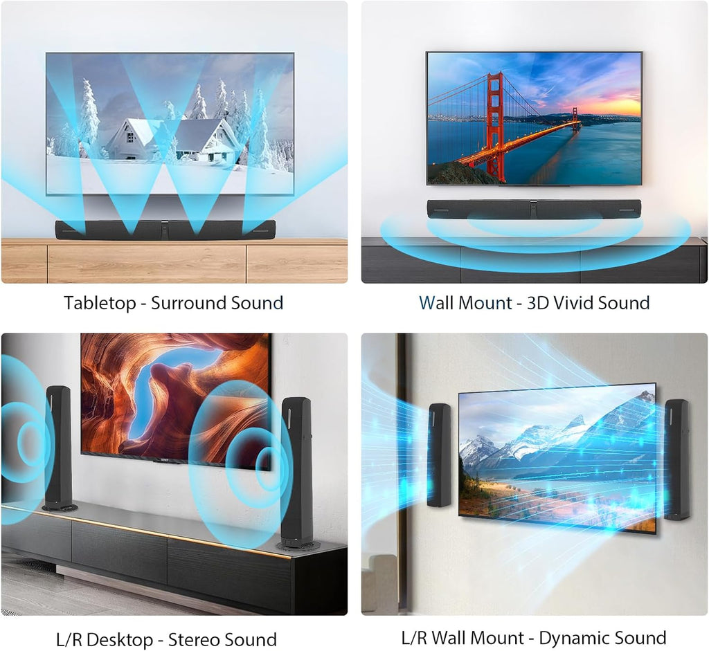 Assistrust 90W 2‑in‑1 Detachable Sound Bar – Bluetooth 5.0/ARC/Opt/AUX, Auto Volume Boost, 3 Customizable EQ Modes for TV/PC/Gaming/Projectors – Affordable Premium Sound