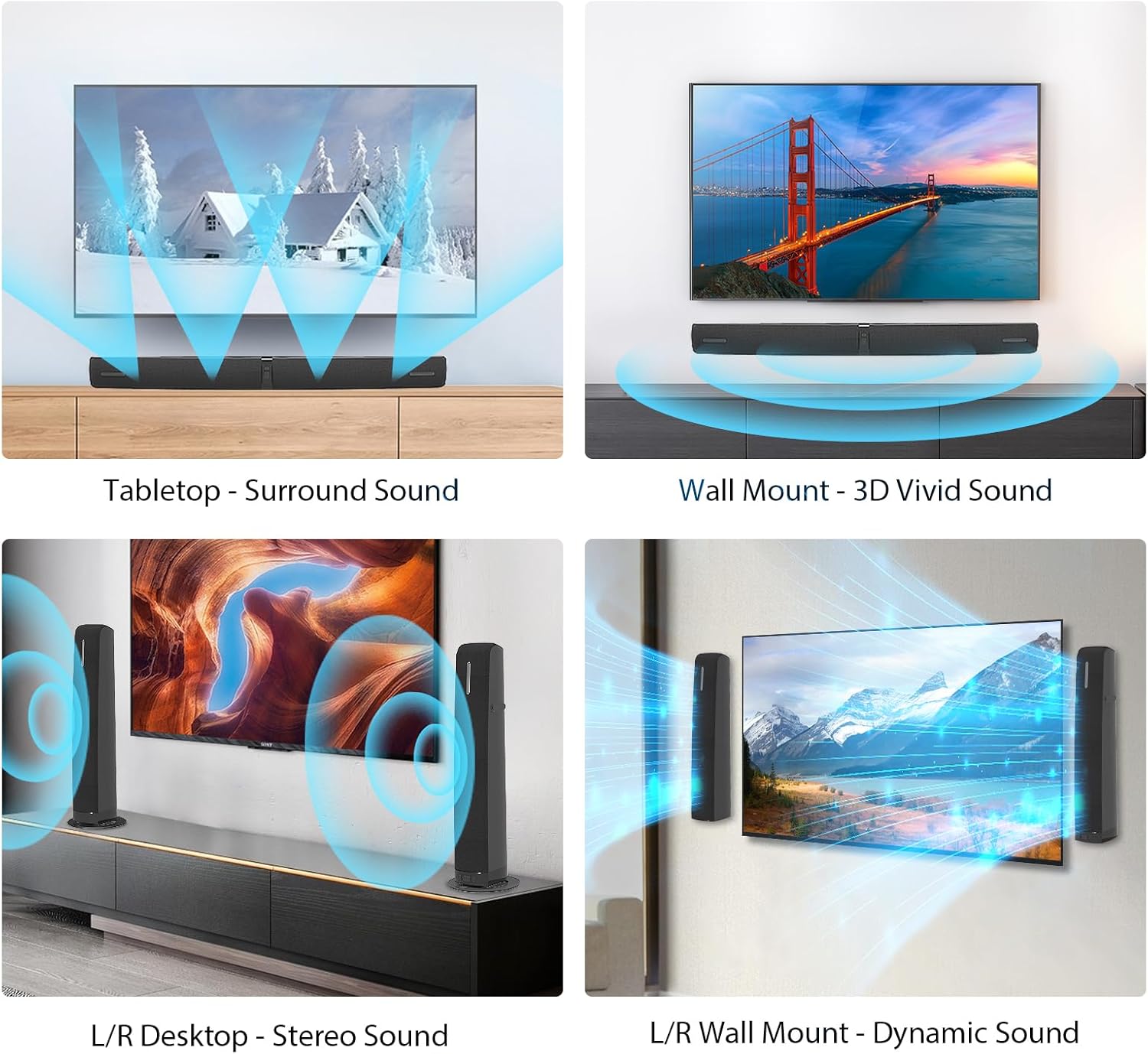 Assistrust 90W 2‑in‑1 Detachable Sound Bar – Bluetooth 5.0/ARC/Opt/AUX, Auto Volume Boost, 3 Customizable EQ Modes for TV/PC/Gaming/Projectors – Affordable Premium Sound