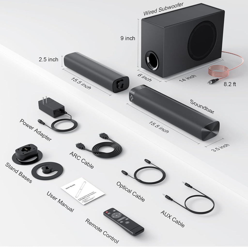 Assistrust 110W Sound Bar with Subwoofer – Deep Bass, 3 EQ Modes, Bluetooth 5.0/ARC/Opt/AUX, Detachable Design for TV/PC/Gaming/Projectors – Affordable Premium Sound