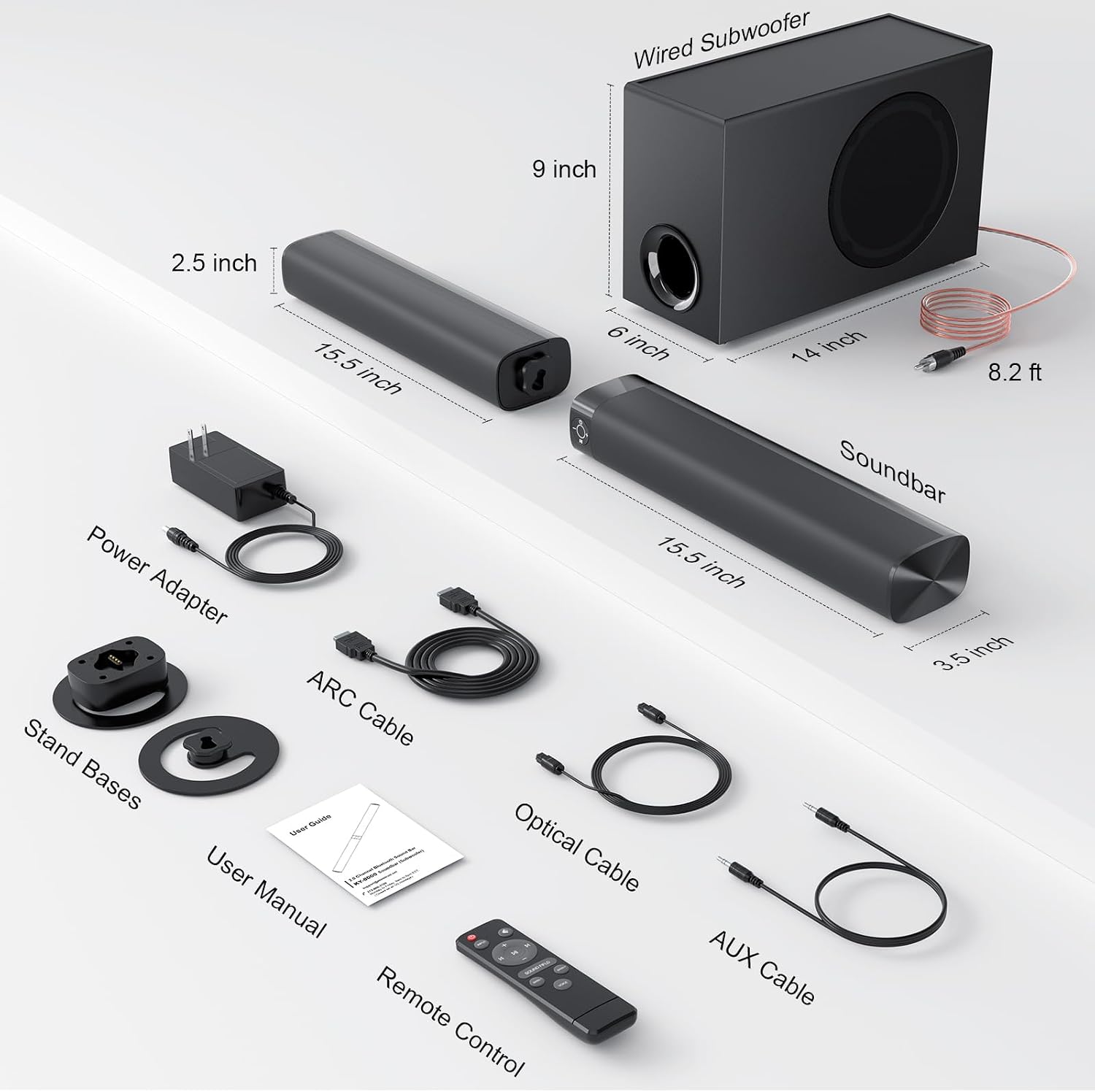 Assistrust 110W Sound Bar with Subwoofer – Deep Bass, 3 EQ Modes, Bluetooth 5.0/ARC/Opt/AUX, Detachable Design for TV/PC/Gaming/Projectors – Affordable Premium Sound