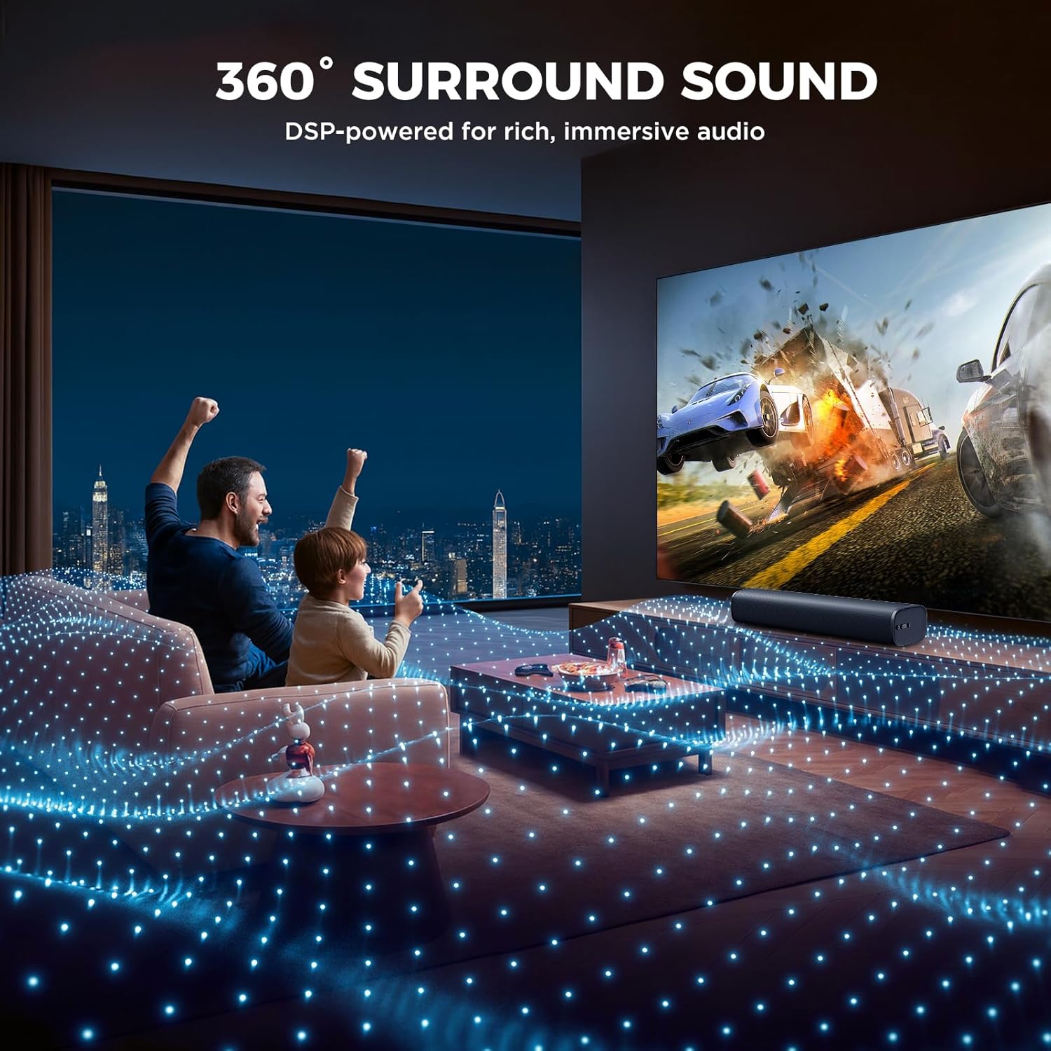 KY mini 50W 17 Inch TV Sound Bar Bluetooth 5.3 Multi Input Home Audio Speaker