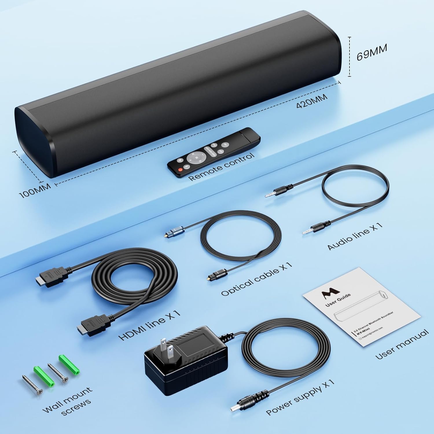 KY mini 50W 17 Inch TV Sound Bar Bluetooth 5.3 Multi Input Home Audio Speaker