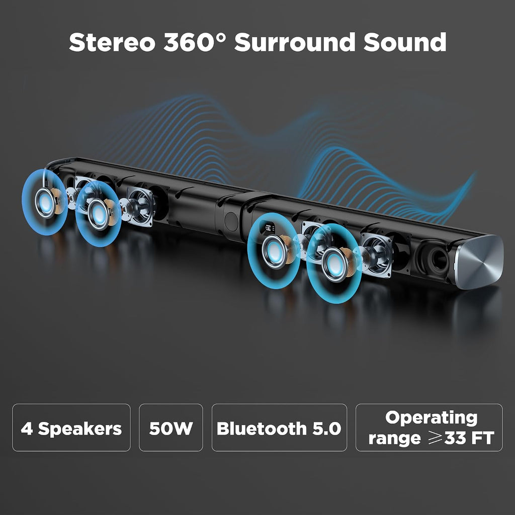 KY8000 WD 50W TV Soundbar Speakers, Bluetooth 5.0 Surround Sound System, 32 Inch Wired & Wireless Sound Bar
