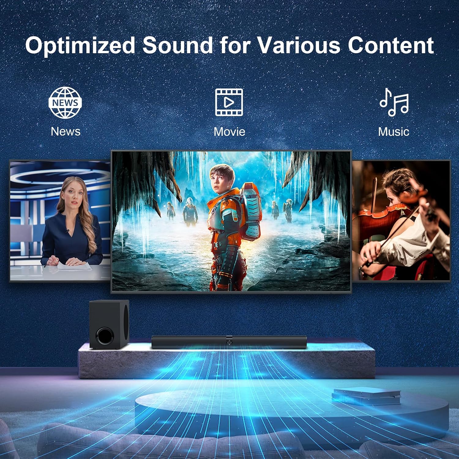 Assistrust 110W Sound Bar with Subwoofer – Deep Bass, 3 EQ Modes, Bluetooth 5.0/ARC/Opt/AUX, Detachable Design for TV/PC/Gaming/Projectors – Affordable Premium Sound