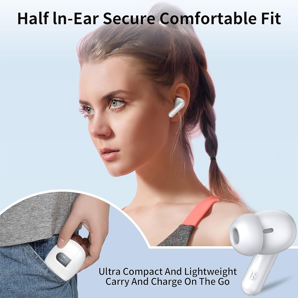 TWS-White LED Display Waterproof Bluetooth Wireless In-Ear Earbuds
