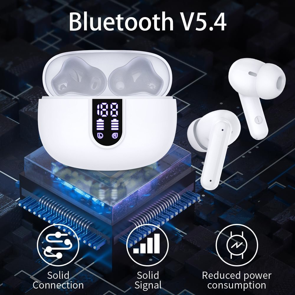 TWS-White LED Display Waterproof Bluetooth Wireless In-Ear Earbuds