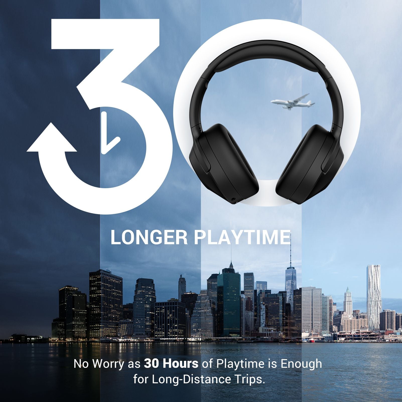 E11 B Hybrid ANC Over-Ear Bluetooth Headphones with Long Playtime