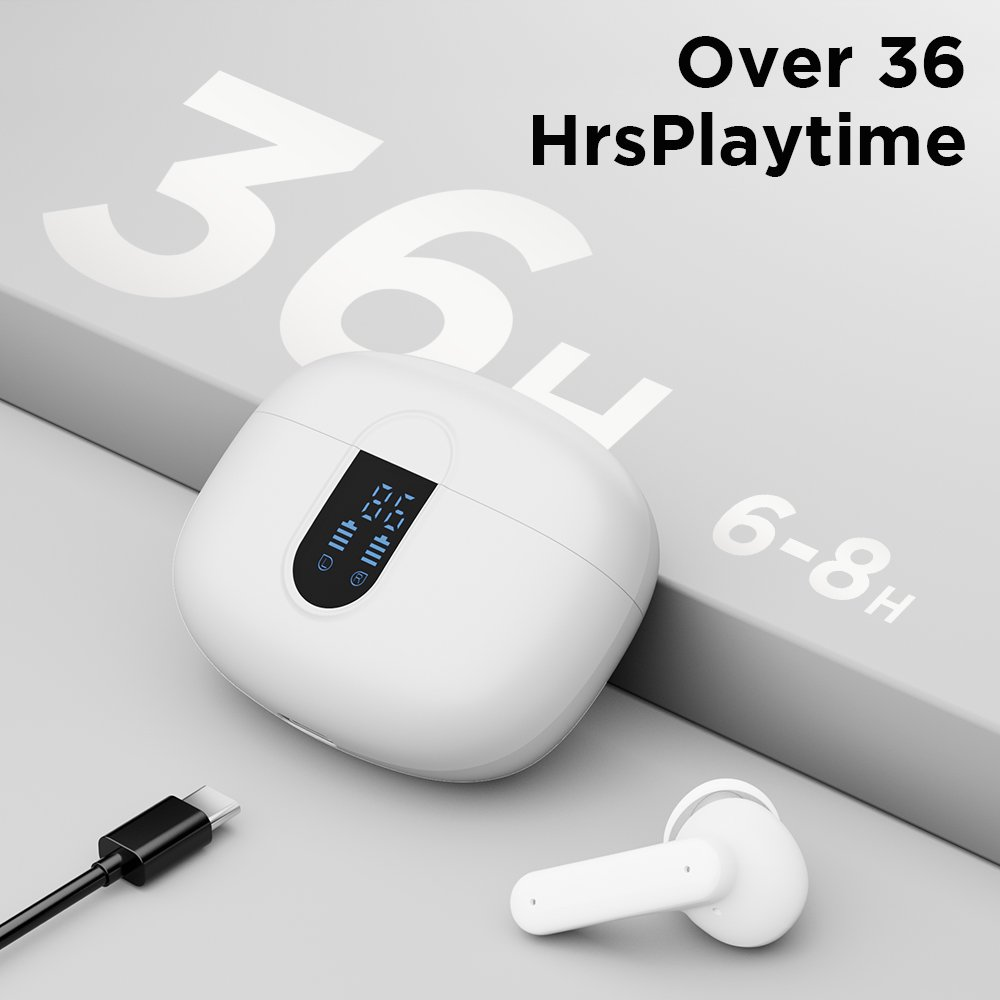 TWS-White LED Display Waterproof Bluetooth Wireless In-Ear Earbuds