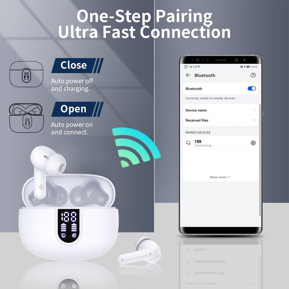 TWS-White LED Display Waterproof Bluetooth Wireless In-Ear Earbuds